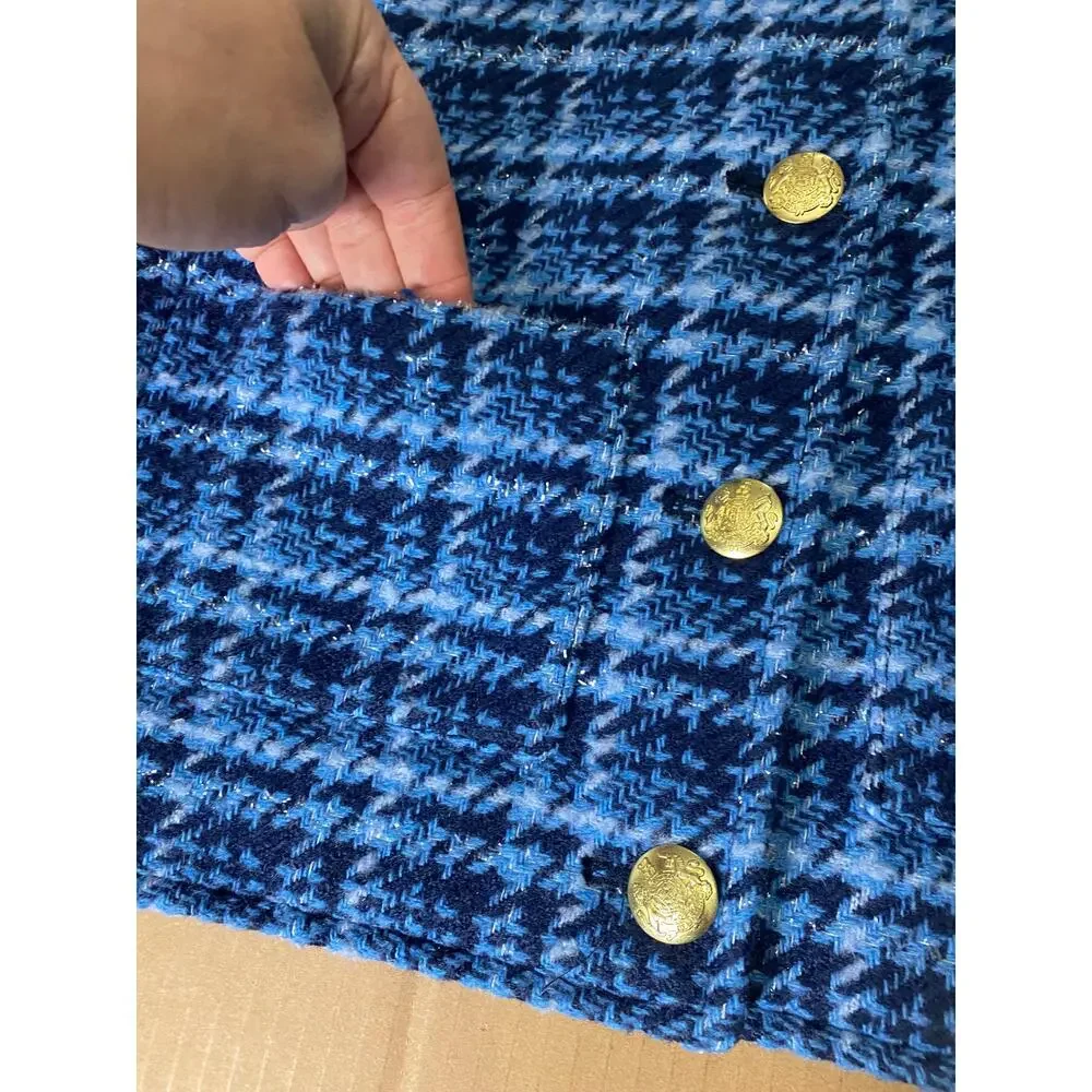 NWT J. CREW JACKET LADY BLAZER BLUE GOLD TWEED CLASSIC PREPPY WORK OFFICE CASUAL - Picture 13 of 16